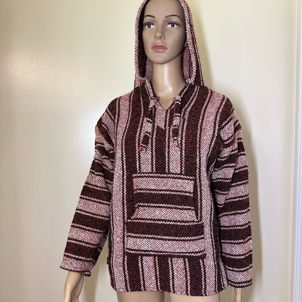 Striped Hooded Sweatshirt - Red and Brown